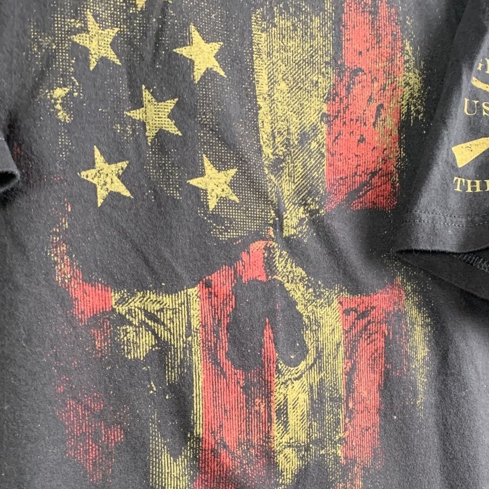 Grunt Style Black Tee with Gold and Red Flag Design
